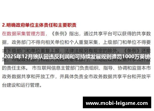 2025年12月狼队因违反利润和可持续发展规则遭罚1000万英镑